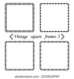 5 set of vector square frames with geometric ornaments isolated on background. Elegant vintage blank frames for text, greeting cards, invitations, certificates, web banners, brochures, business cards