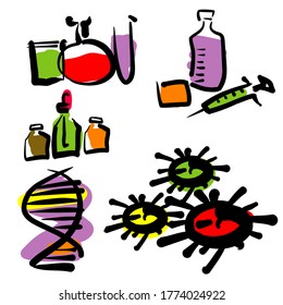 5 sets of hand drawn medical related icons.