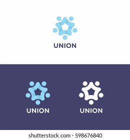5 sided blue star union logo icon template concept for organization company.