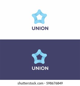 5 sided blue star union logo icon template concept for organization company.