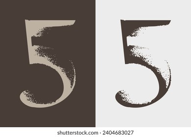 5 sign. Number five serif logo with dry brush strokes. Classic style font. Grunge textured and rough edges elements. Perfect for fashion label, vintage headline, luxury identity, wedding invitation.
