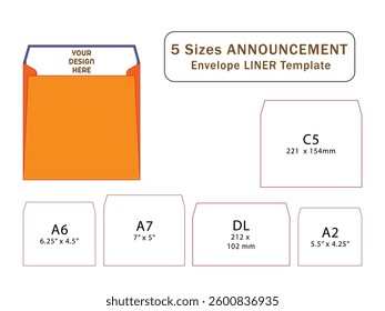 5 Sizes Announcement Envelope Liner Template