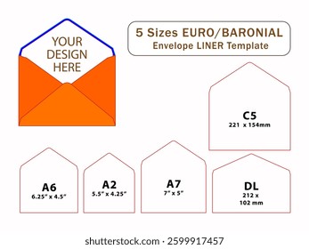 5 Sizes EURO OR BARONIAL Envelope Liner Template