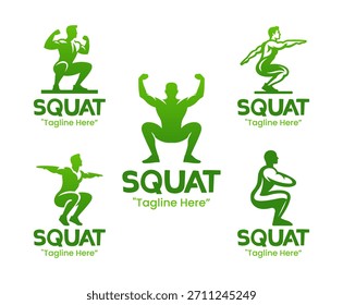 5 Squat Logo Set Strength Legs Fitness Gym Icon Collection