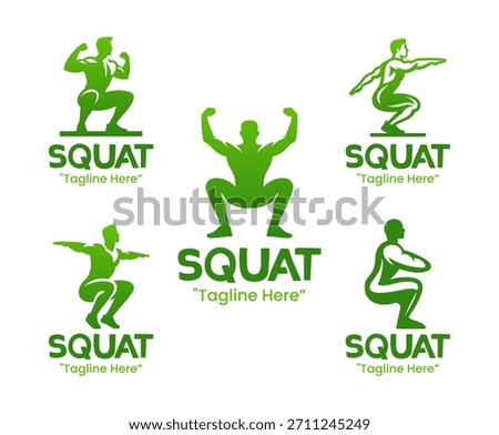 5 Squat Logo Set Strength Legs Fitness Gym Icon Collection