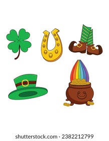 5 St Patrick's Day Icons Of Leprechaun Hat Boots Pot Of Gold And Clover