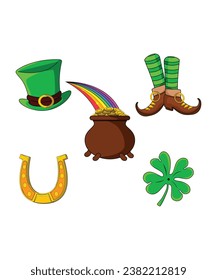 5 St Patrick's Day Icons Involving Leprechaun Hat Boots Pot Of Gold And Clover