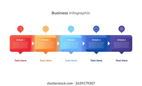 5 Stage process flow diagram infographic template. business steps workflow with icons.