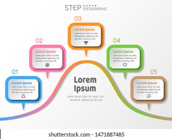 5 stage steps process bell curve shape color graphic elements infographic,vector illustration.