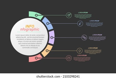 5 stages of development, improvement or training. Infographics with visual action icons for business, finance, project, plan or marketing. Flat vector style