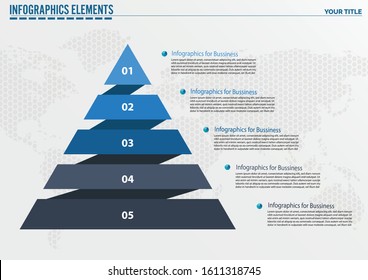 5 Stages Pyramid Infographic Template. Options, Preocesses, Steps. Cone Style Infographic Design.