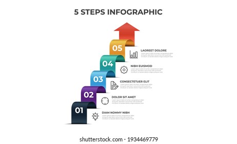 5 Stairs Of Steps, Infographic Element Template, Layout Design Vector With List Arrow Diagram