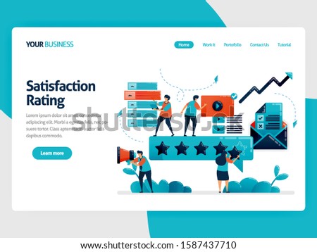 5 star for best content on social media. Choose content with highest rating. Give feedback for digital content, video, article. Flat cartoon character for landing page, website, mobile, flyer, poster