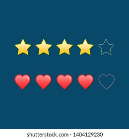 5 star and heart rating icon vector feedback illustration. Isolated badge for web.