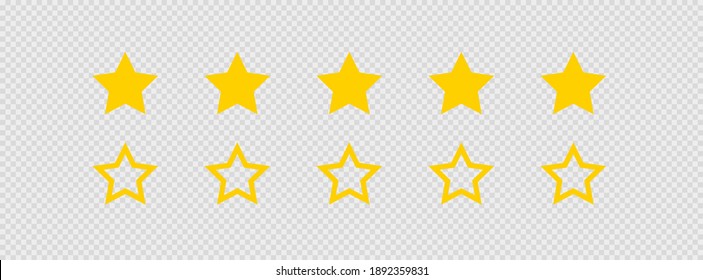 5 star icon set on transparent background. Flat vector illustration 