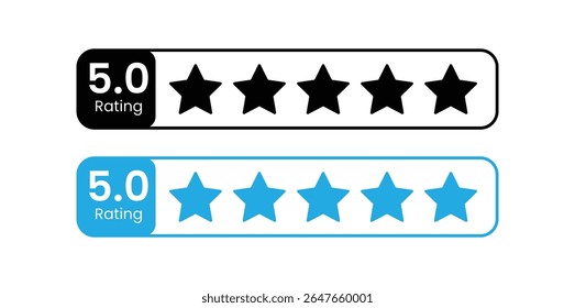 5 star icon. symbol of customers rating for product or service.Five Star Rating with thumbs up icon. Rating stars badges customer positive feedback for quality service. 
