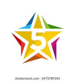 5 Star Logo Graphic Design features a visually striking representation of five stars arranged in a captivating design. This logo exudes elegance, excellence, and prestige.