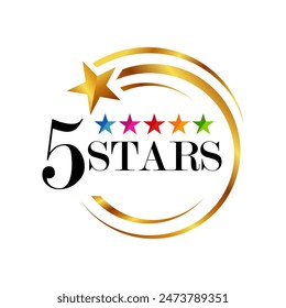 El Diseño gráfico con el logotipo de 5 estrellas ofrece una representación visualmente sorprendente de cinco estrellas dispuestas en un diseño cautivador. Este logotipo desprende elegancia, excelencia y prestigio.