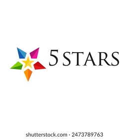 5 Star Logo Graphic Design features a visually striking representation of five stars arranged in a captivating design. This logo exudes elegance, excellence, and prestige.