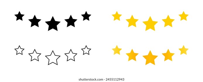 5 star ranking icon set. Five stars review rating illustration. Top quality rating sign isolated.