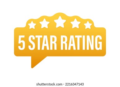 5 star rating. Badge with icons on white background. Vector illustration.