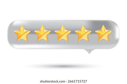 Icono de burbuja de calificación de 5 estrellas en cromo y oro para sistemas de revisión