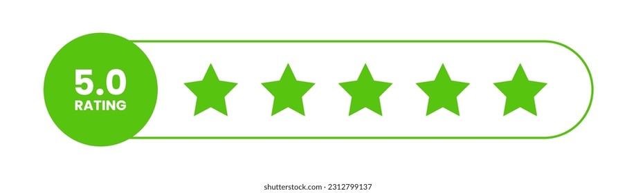 5 Star rating, customer review with green stars flat vector icons for apps and websites. set of stars isolated on white background. Star icon. Stars in modern simple flat style vector