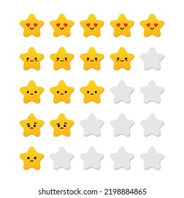 5 Star Rating With Cute, Kawaii Star Characters. Positive And Negative Feedback, Customer Experience.