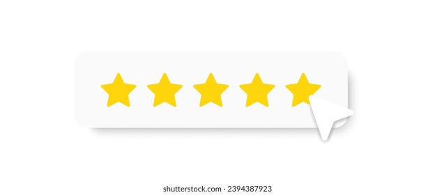 5 star rating icon. Feedback of user symbol. Review quality. Button click. Five star ranking. Best service. Positive vote. Vector illustration.