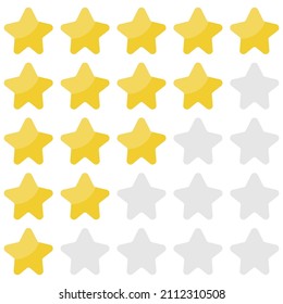 5 Sterne Symbol. Fünf Sterne Test für die Bewertung von Kundenprodukten flach Symbol für Apps und Websites. Vektorgrafik. EPS10.