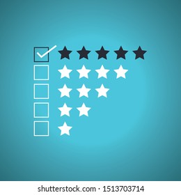 5 star rating icon vector illustration. Isolated badge for website or app - stock info graphics. Blue Theme Concept.