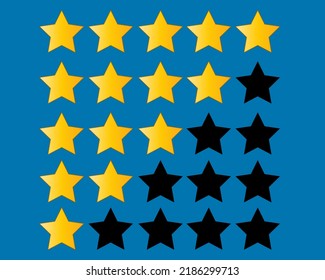 5 Star Rating Icon Vector Illustration Design. Five To One Star Rating. Isolated On Blue Background. Eps10. 