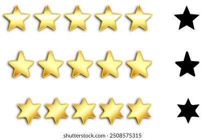Icono de calificación de 5 estrellas. Ilustración vectorial. Cliente Comentarios. Calificación, nivel de calificación de satisfacción. Revisión de calificación de producto de Cliente de cinco estrellas.