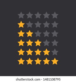 5 Star Rating Icons Vector Illustration On Dark Background. Eps 10