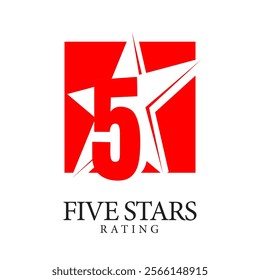 5 star rating. Original red sign on a white background. Five star symbol or emblem. vector illustration