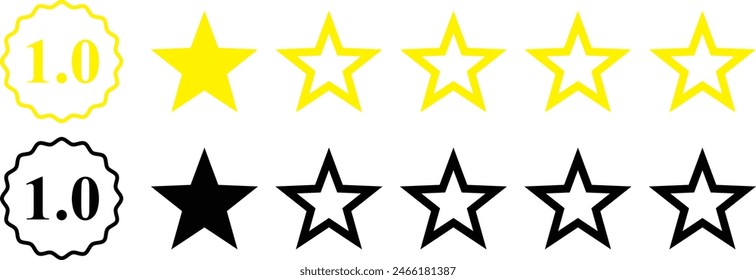 5 star rating, rate us, review vector icon set isolated on white background. icons for game, rating, ui, feedback, website.  Product rating or customer review with gold n black full and half star 