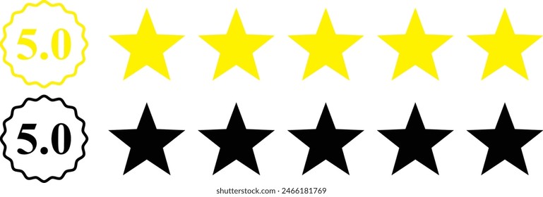 5 estrellas de clasificación, nos clasifican, revisión conjunto de iconos de Vector aislado en el fondo blanco. iconos de juego, clasificación, ui, Comentarios, Sitio web.  valoración del Producto o valoración del Cliente con gold n black full and half star 