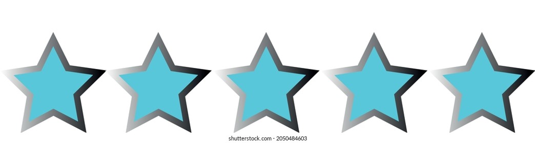 5 star rating in a row. Icon. Assessment. Symbol. Vector. Blue colour. 