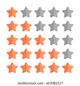 5 star rating set. Simple rounded shapes in grey and orange.
