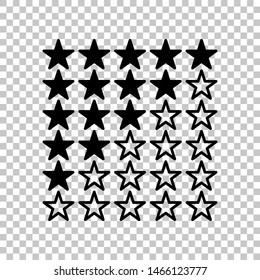 5 star rating sign. Black icon on transparent background. Illustration.