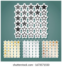 5 star rating sign. Set of metallic Icons with gray, gold, silver and bronze gradient with white contour and shadow at viridan background. Illustration.