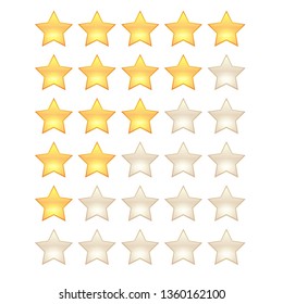 5 star rating template. Shining 3d realistic stars for your app. Vector illustration.