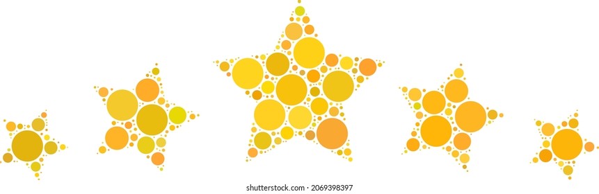 5 star rating vector mosaic of round dots in various sizes and color tinges. Circle dots are united into 5 star rating vector illustration. Abstract vector illustration.