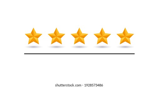 5 star review. Five gold stars icon - service rate or quality feedback sign. Flat style vector illustration
