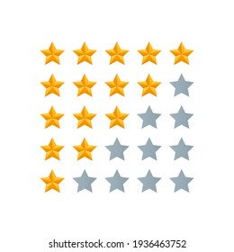 5 star review. Five gold stars icon - service rate or quality feedback sign. Flat style vector illustration.