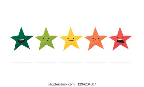 5 star in a row rating. Review and feedback. Stars in the row. Ranking product system. Isolated flat vector illustration