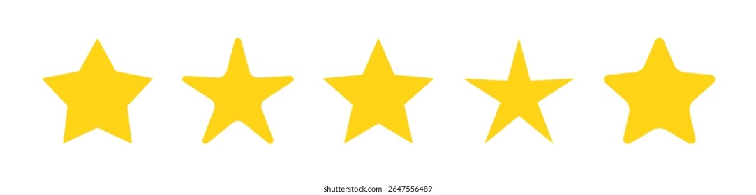 5 star vector icon set. Golden star vector icons collection. Five yellow stars rating system. Flat style stars isolated on white background for rating, awards, and decorative design.