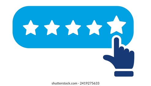 5 stars from customers. Feedback from the client. Five stars customer product rating review with thumbs up icon.