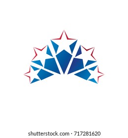 5 stars emblem, ranking symbol. Heraldic Coat of Arms decorative logo isolated vector illustration.