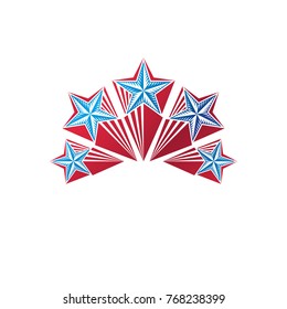 5 stars emblem, ranking symbol. Heraldic Coat of Arms decorative logo isolated vector illustration.
